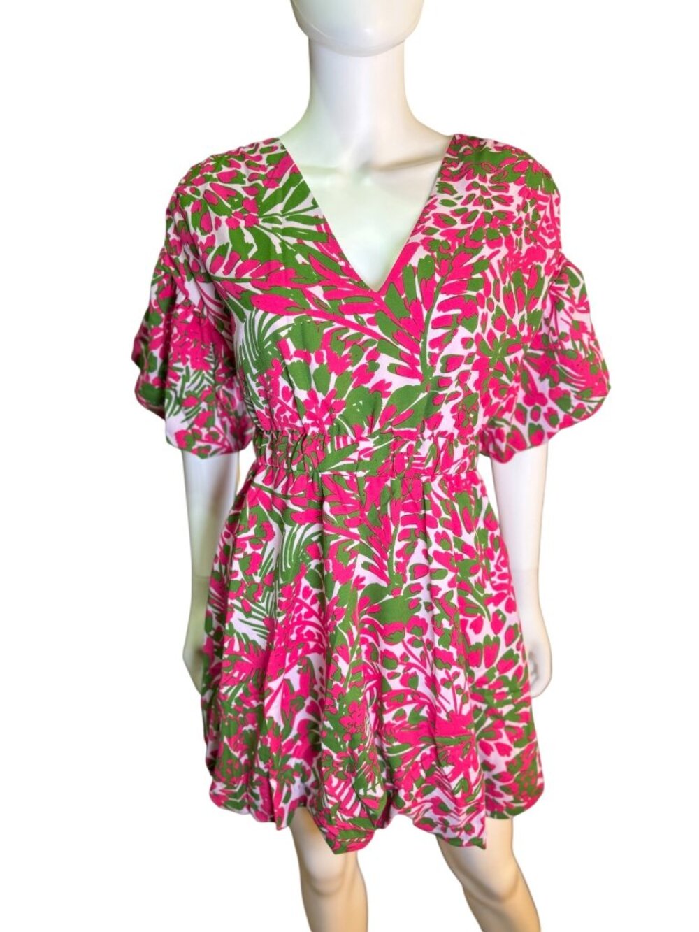 Sugarlips Womens Cienega Floral Pink/Green Bubble Woodstock Mini Dress S NWT